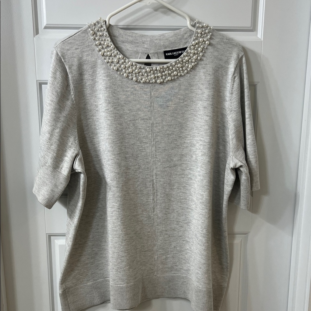 Karl Lagerfeld Light Gray Pearl Collar Tee